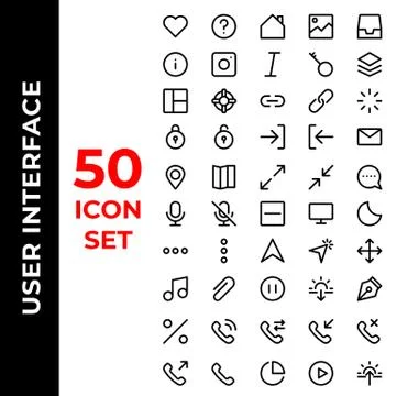 User interface icon set include love,help,home,image,in box,info,italic,key,l Stock Illustration