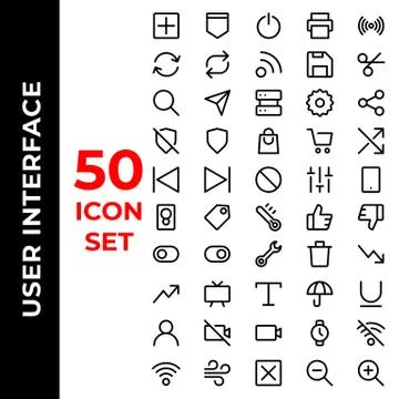 User interface icon set include plus, pocket, power, printer, radio, refresh, 스톡 일러스트