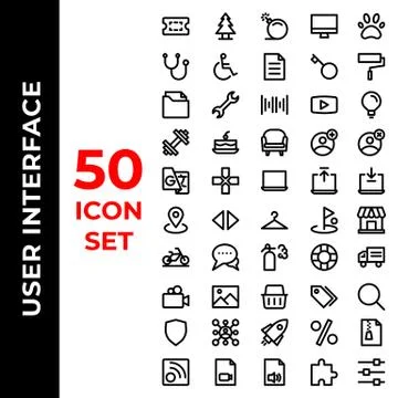 User interface icon set include ticket, tree, bomb, desktop, paw, stethoscope Stock Illustration