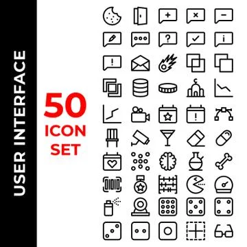 User interface icon set include cookie,door,add,cross,comment,edit,message,qu Stock Illustration