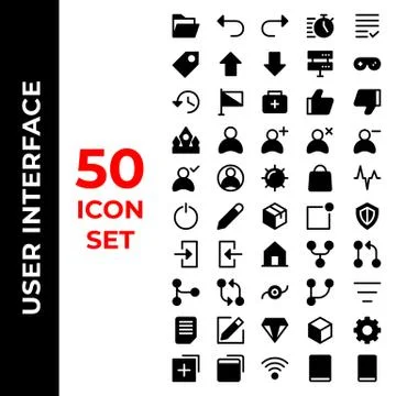User interface icon set include folder,undo,redo,timer,list,tag,arrows,up,dow Stock Illustration