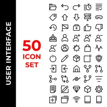 User interface icon set include folder,undo,redo,timer,list,tag,arrows,up,dow Stock Illustration