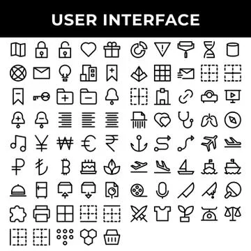 User interface icon set include map, lock, unlock, love, gift, globe, envelop Stock Illustration