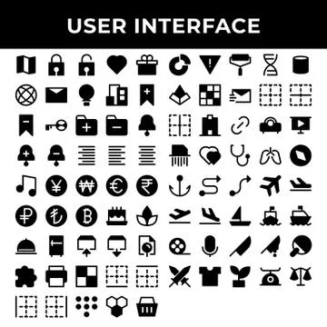 User interface icon set include map, lock, unlock, love, gift, globe, envelop Stock Illustration