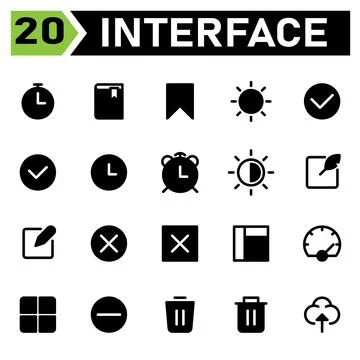 User interface icon set include time, alarm, user interface, bookmark, study, Stock Illustration