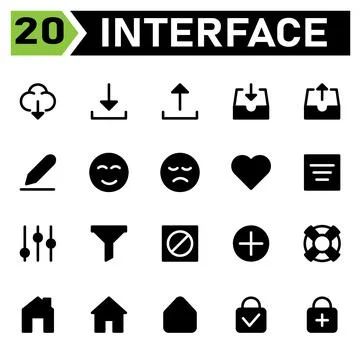 User interface icon set include cloud, weather, download, user interface, arr Stock Illustration