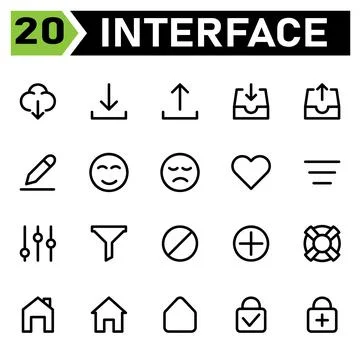 User interface icon set include cloud, weather, download, user interface, arr Stock Illustration