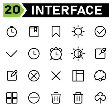 User interface icon set include time, alarm, user interface, bookmark, study, Stock Illustration