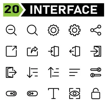 User interface icon set include search, zoom out, magnifier, user interface,  Illustrazione stock