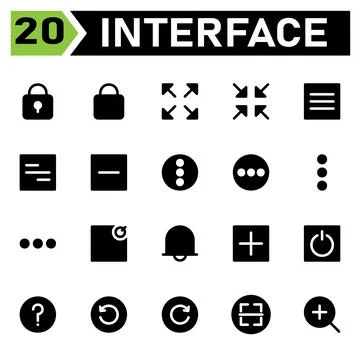 User interface icon set include padlock, lock, user interface, maximize, size Illustrazione stock