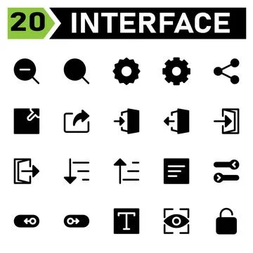 User interface icon set include search, zoom out, magnifier, user interface,  Illustrazione stock