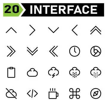 User interface icon set include chevron, up, arrows, user interface, right, d Stock Illustration
