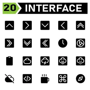User interface icon set include chevron, up, arrows, user interface, right, d Stock Illustration