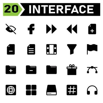 User interface icon set include face book, social media, user interface, fast Stock Illustration