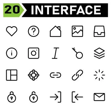 User interface icon set include love, hearth, favorite, like, user interface, Stock Illustration