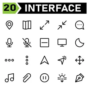 User interface icon set include map, pin, location, user interface, guide, di Stock Illustration