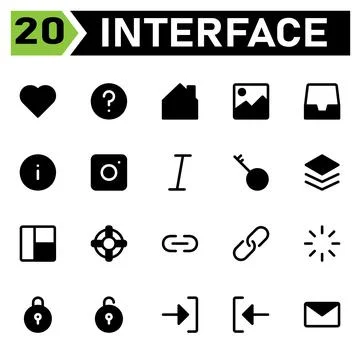 User interface icon set include love, hearth, favorite, like, user interface, Stockillustratie