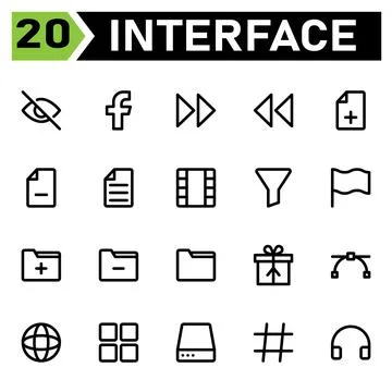 User interface icon set include face book, social media, user interface, fast Stock Illustration