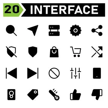 User interface icon set include search, magnifying, zoom, find, user interfac Illustrazione stock