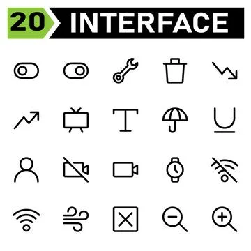 User interface icon set include toggle, left, switch, option, user interface, Illustrazione stock