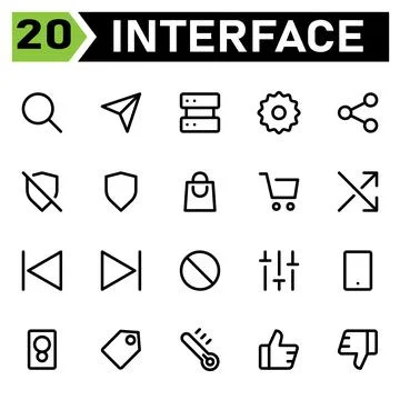 User interface icon set include search, magnifying, zoom, find, user interfac Illustrazione stock