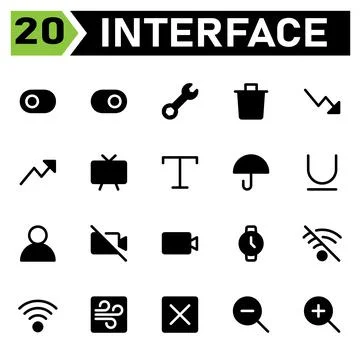User interface icon set include toggle, left, switch, option, user interface, Illustrazione stock