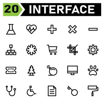 User interface icon set include flask, chemical, laboratory, lab, user interf Illustrazione stock