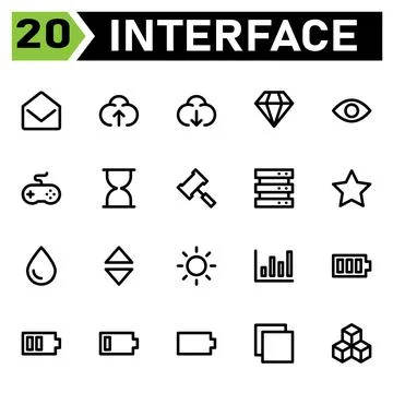 User interface icon set include message, envelope, letter, mail, user interfa Illustrazione stock