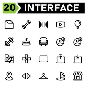 User interface icon set include folder, file, document, user interface, wrenc Illustrazione stock