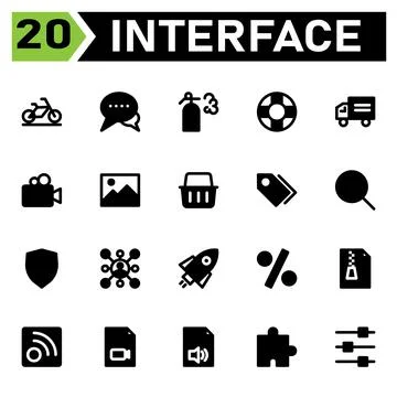User interface icon set include bicycle, biking, cycling, transport, user int Illustrazione stock