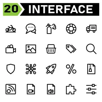 User interface icon set include bicycle, biking, cycling, transport, user int Stock Illustration