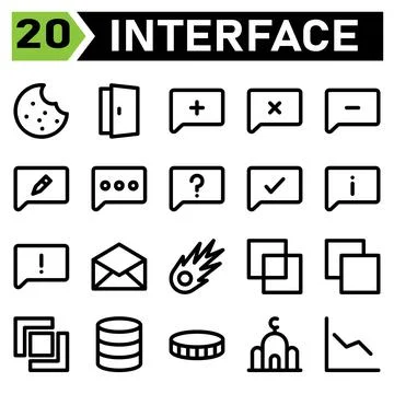 User interface icon set include cookie, biscuit, cake, chocolate chip, user i Stock Illustration