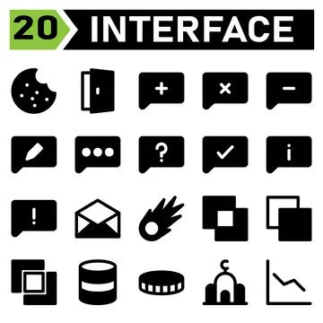 User interface icon set include cookie, biscuit, cake, chocolate chip, user i Stock Illustration