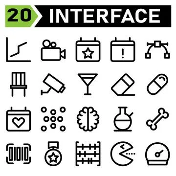 User interface icon set include chart, line, up, diagram, line graph, user in Illustrazione stock