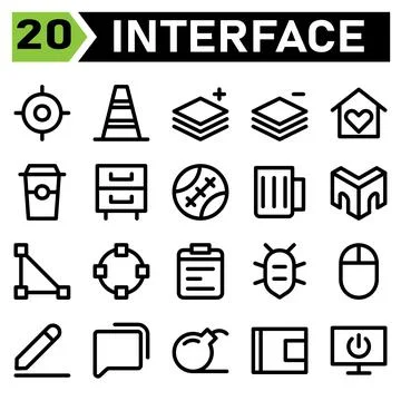 User interface icon set include location, target, aim, coordinates, user inte Ilustración de archivo