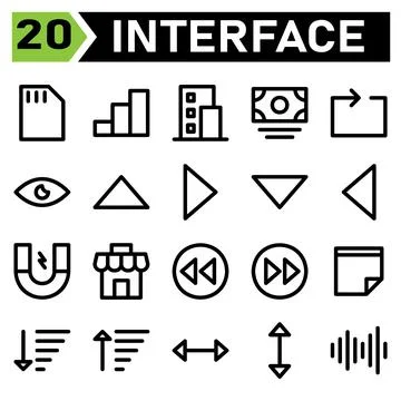 User interface icon set include memory, card, chip, user interface, chart, ba Illustrazione stock