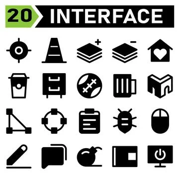 User interface icon set include location, target, aim, coordinates, user inte Ilustración de archivo