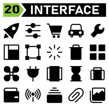 User interface icon set include rocket, start up, project louche, space, user Stock Illustration
