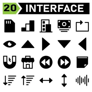 User interface icon set include memory, card, chip, user interface, chart, ba 库存插图