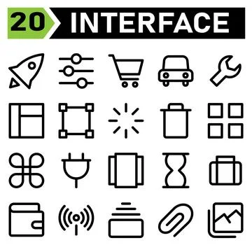 User interface icon set include rocket, start up, project louche, space, user Stock Illustration