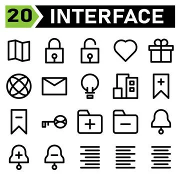 User interface icon set include map, location, guide, direction, user interfa Stock Illustration