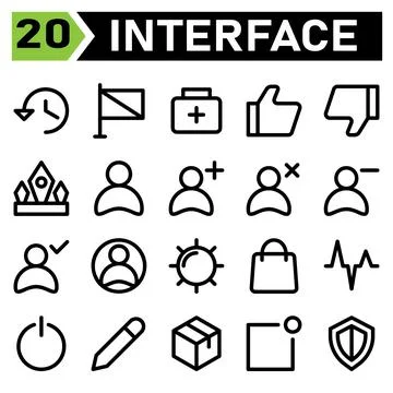 User interface icon set include history, browsing, arrows, time, user interfa Stock Illustration