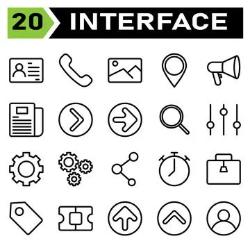 User interface icon set include id card, pass, identity, card, id, photo, pho Stock Illustration