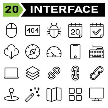 User interface icon set include download, arrow, down, downloading, compass,  Stock Illustration