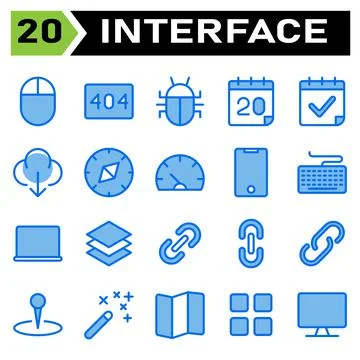 User interface icon set include download, arrow, down, downloading, compass,  Illustrazione stock