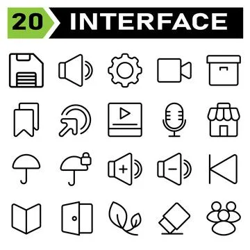 User interface icon set include save, storage, data, file, download, sound, v イラスト素材