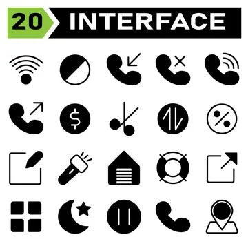 User interface icon set include connection, internet, signal, block, ban, sto Stock Illustration