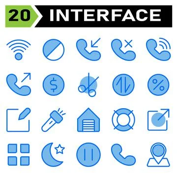 User interface icon set include connection, internet, signal, block, ban, sto Stock Illustration