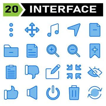 User interface icon set include more, menu, vertical, user interface, move, a Stock Illustration