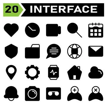 User interface icon set include love, heart, favorite, like, user interface,  Illustrazione stock
